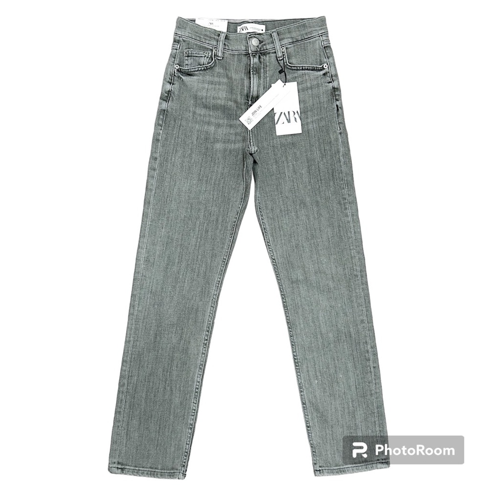 Zara Washed Out Grey Cropped High Rise Slim Fit Straight Leg Jeans Denim NWT 2